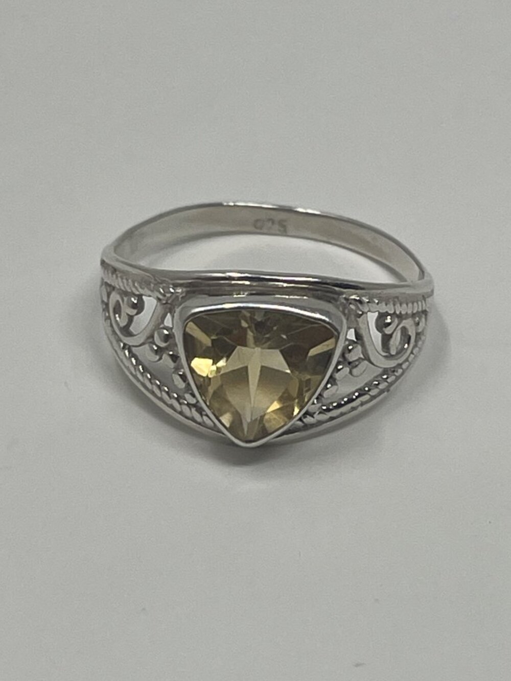 Sterling Silver Ring featuring a Trillion-cut Citrine Gemstone handmade Band